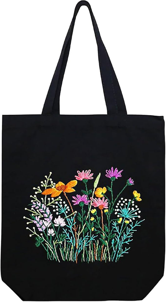 Canvas Tote Bag Embroidery Kit with Pattern, Beginner Embroidery Kits for Adults, Arts and DIY Crafts Embroidery Starter kit, Include Stamped Embroidery Bag, Embroidery Hoops, Color Threads and Tool.