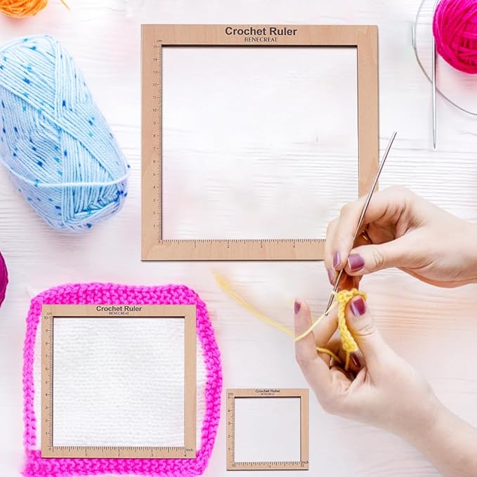 BENECREAT 3 Styles Crochet Ruler Square Ruler Knitting 2" 4" 6" Guide Knitting Tool Sewing Measure Tailor Ruler for Measuring Crochet Accessories