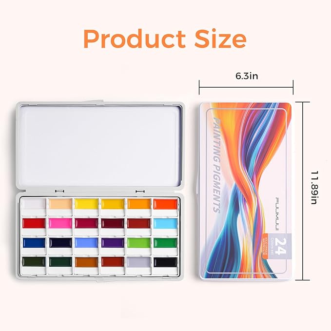 Fuumuui 24-Color Opaque Semi-Moist Watercolor Set – High-Saturation Bright Colors Art Supplies with Strong Coverage and Rich Pigments for Artists Beginner Painters Amateur Hobbyists Painting