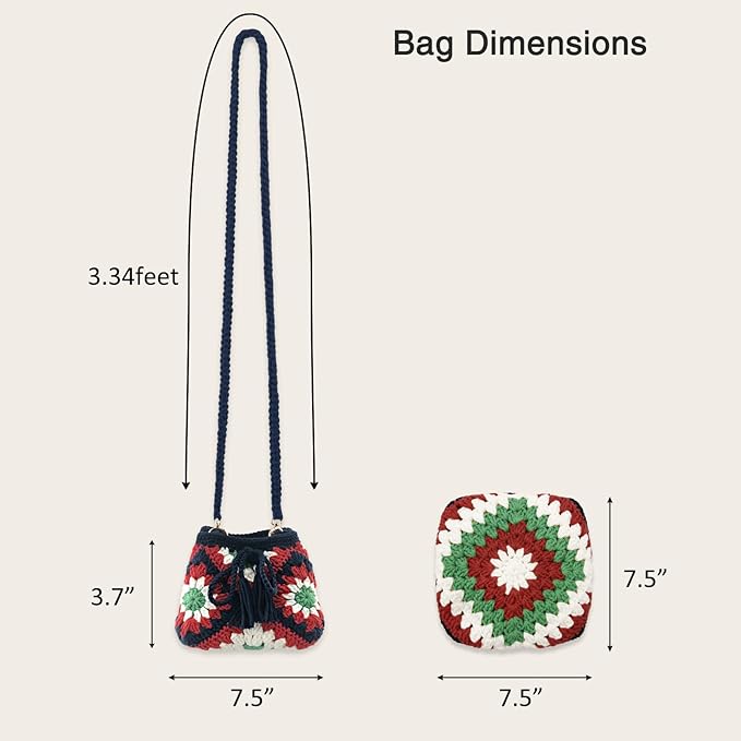 Noocro Crochet Kit Granny Square Shumai Bag, Purse, Complete DIY Kit, Detailed Instructions, Video Tutorials, for Beginners or Intermediate and Advanced Crocheters (Roma Rose)