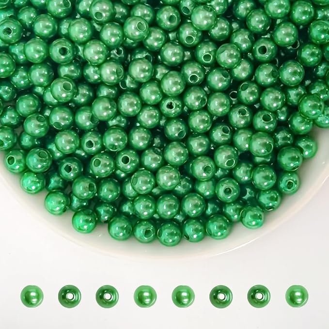 Pearl Beads for Jewelry Making Holes ABS Craft Beads with Holes for Jewelry Making, Bracelet, Necklace Crafting Bulk Bead Kit (6mm, Green/1500 pcs)