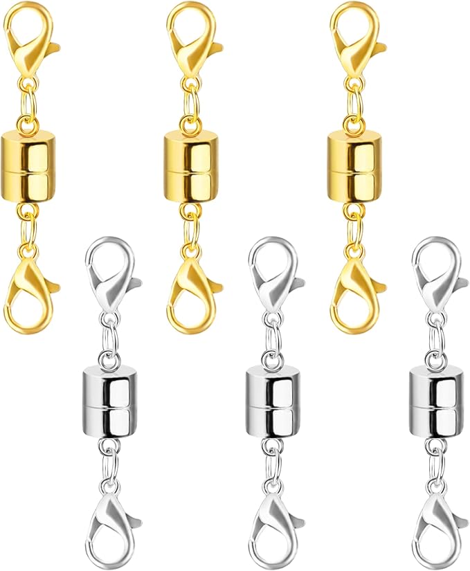 sutqigui magnetic necklace clasp and closures with double lobster clasp, 14k gold and silver necklace extenders for women magnetic jewelry clasps for necklaces, bracelet necklace extender(6pcs)