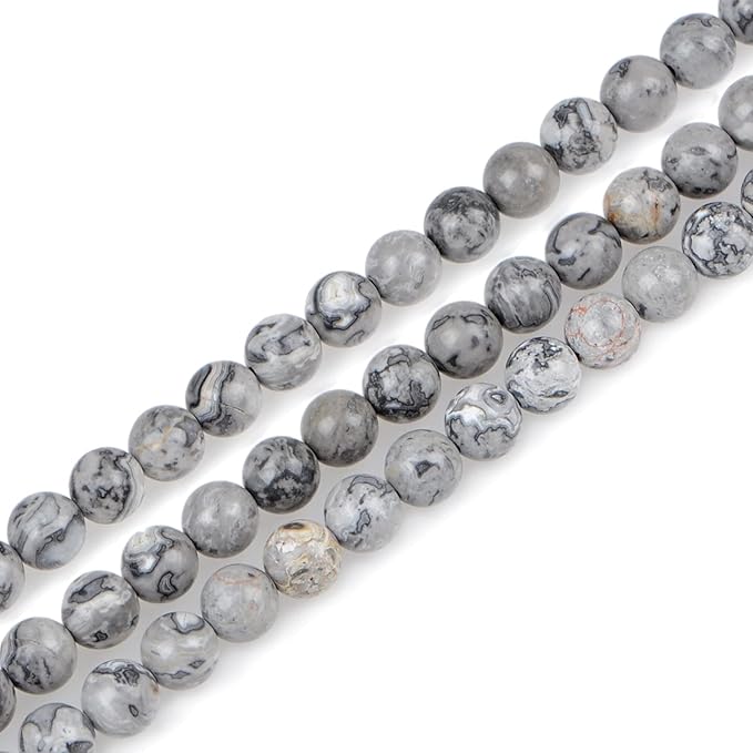 bymitel 210pcs natural crystal beads stone gemstone round energy healing loose beads with stretch cord for jewelry making bracelets anklets (map jasper, 6mm 210pcs)