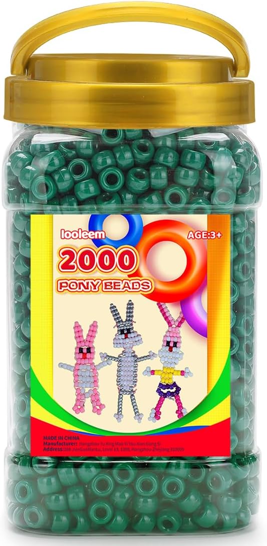 iooleem pony beads(2000pcs dark green pony beads), beads for bracelets making, beads for crafts, beading supplies, friendship bracelets making.