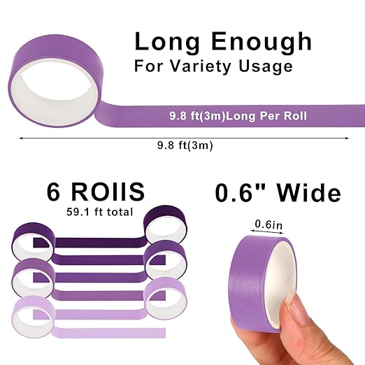Whaline 6 Rolls Purple Washi Tape 6 Gradient Colors Masking Tape Solid Color Decorative Tape for DIY Crafts Scrapbook Journal Planner Wrapping Supplies, 60 Ft