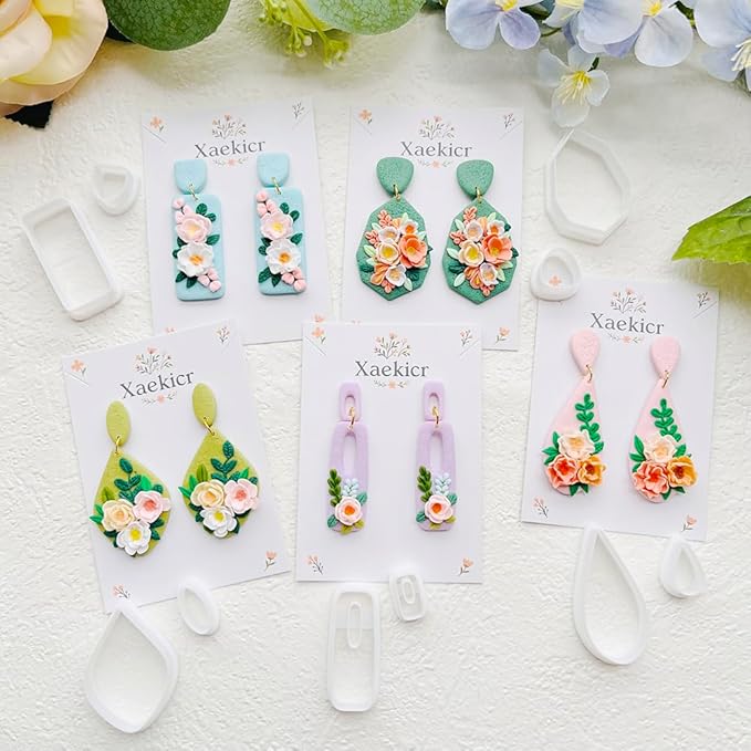 Spring Floral Polymer Clay Cutters Set – Teardrop & Geometric Clay Cutters, Polymer Clay Molds for Clay Earring Cutters, Clay Tools