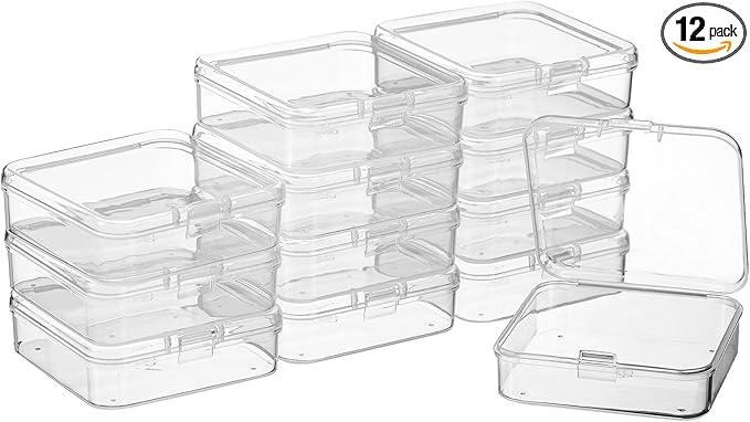 SATINIOR 12 Pack Clear Plastic Beads Storage Containers Box with Hinged Lid for Beads and More (3.54 x 2.36 x 1.26 Inch)