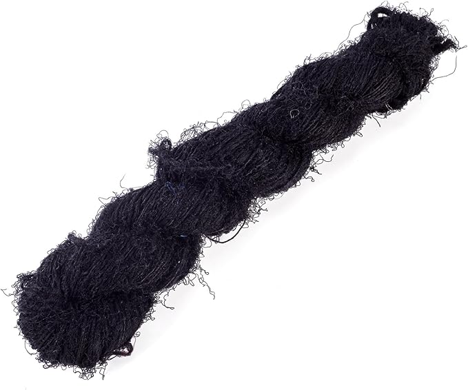 65.62 Yards Sari Silk Ribbon Yarn, Black Sari Ribbon Yarn Tassels Skeins Vintage Fabrics Crafts for Knitting Crocheting Macrame Tassels Scrapbook Craft Project Decor