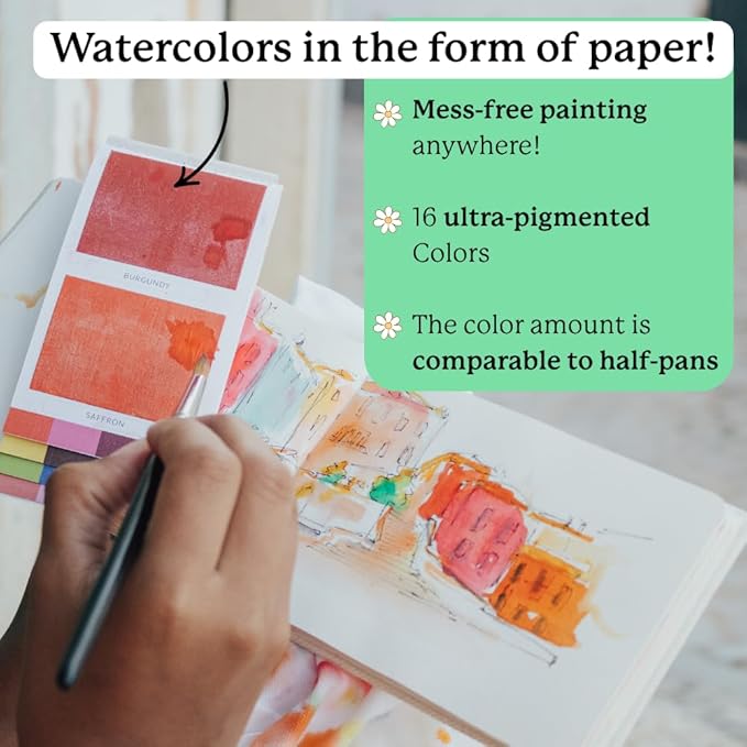 Viviva Watercolor Sheets, Spring 16 Colors - Travel Watercolor Paint Set for Adults Beginners, Artists, Hobbyists - Lightfast, Vibrant, Handmade & Portable Watercolor Kit with Mixing Palette