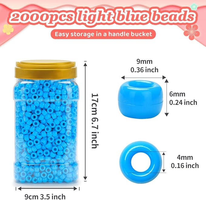 iooleem pony beads(2000pcs light blue pony beads), beads for bracelets making, beads for crafts, beading supplies, friendship bracelets making.