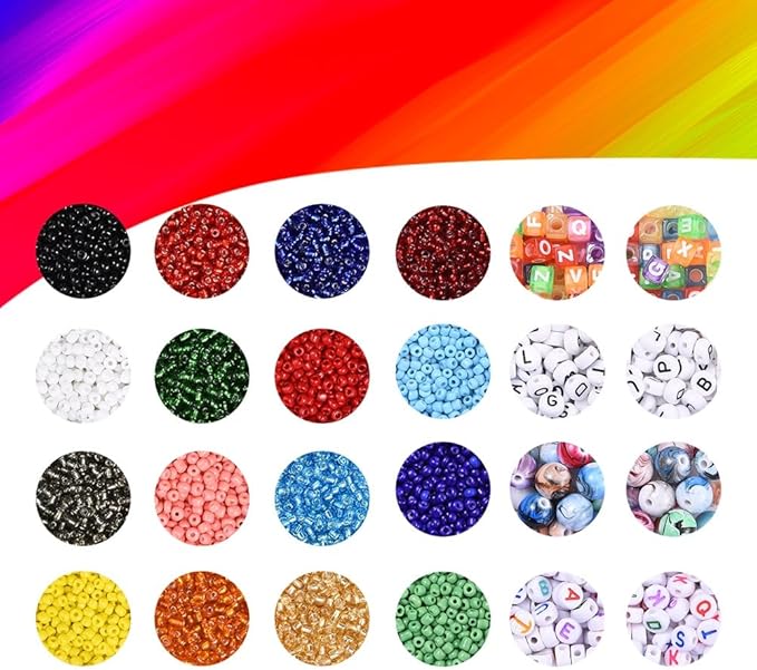 3mm Glass Seed Beads Bracelet Making Kit, Small Beads Friendship Jewelry Craft Kit with Letter Beads & Elastic Cord, DIY Art Craft Gift for Girls