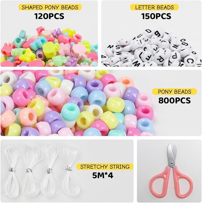 iooleem macaron colored bulk pony beads - 1000pcs kit for friendship bracelets & jewelry making, easy storage