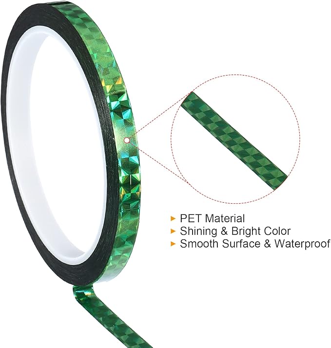 PATIKIL Prism Tape 0.3 Inch x 55 Yards, Holographic Metalized Reflective Adhesive for Detailing Accent Wall Decor Art, Green