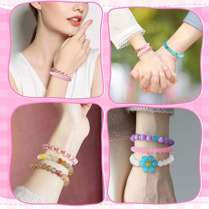 DIPSEOI 8mm Glass Beads for Bracelet Kit - 900 Pcs Jewelry Making Kits Bead DIY with Spacer Charms (Pink Series)