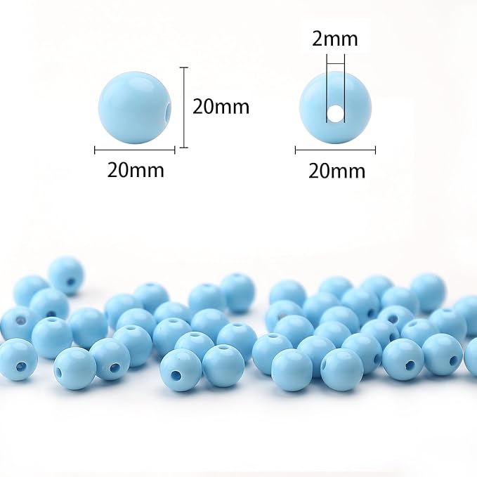 bonny boxx 40pcs 20mm smooth aquamarine acrylic round beads, plastic resin bubblegum balls chunky gumball beads for necklace and bracelet making, crafting supplies