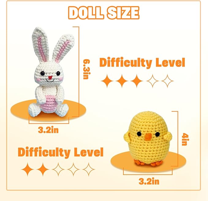 wokdsbl Crochet Kit for Beginners with Upgraded Premium Custom Yarn and Step-by-Step Video Tutorials, Ideal DIY Craft Gift, Crochet Animal Kits for Easter Egg Fillers (Bunny & Chick)