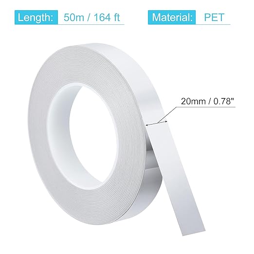 uxcell Metallic Tape, 0.78 in x 164 ft Self Adhesive Metalized Polyester Film Tape Waterproof Shiny Washi Tape for Walls Graphic Arts Gifts Wrapping Crafts Decoration, Gloss Silver