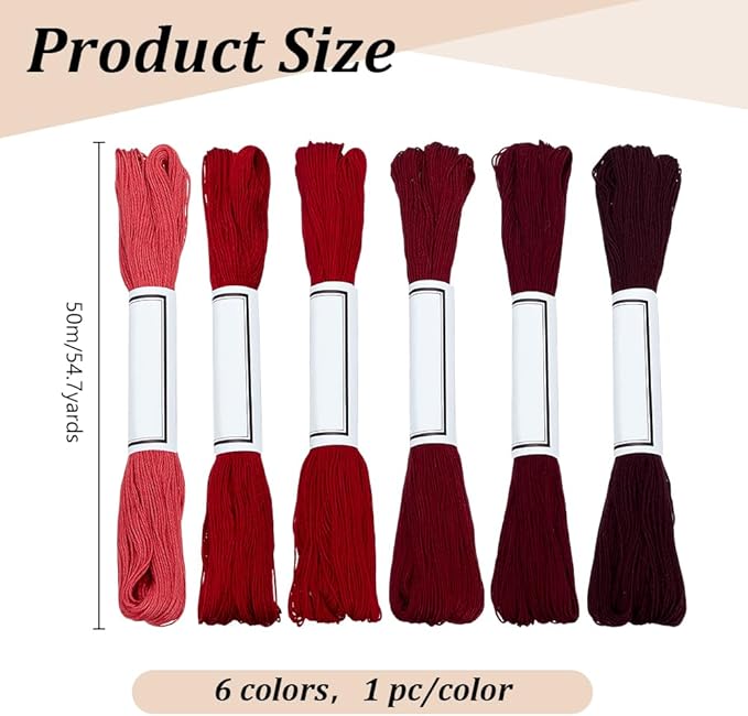 FREEBLOSS 300 Yards Sashiko Thread 6 Skeins 100% Cotton Cord Wine Red Japanese Embroidery Sashiko Threads for Hand Sewing Thick Sashiko Thread for Japanese Embroidery Supplies Embroidery Floss