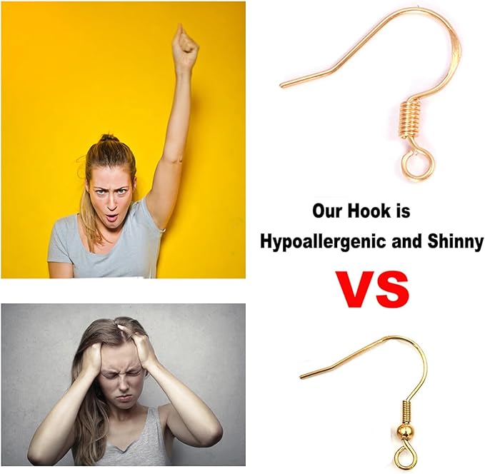 rose gold earring hooks, 240pcs earrings making kit with hypoallergenic ear hooks, jump rings and clear rubber earring backs for diy jewelry making