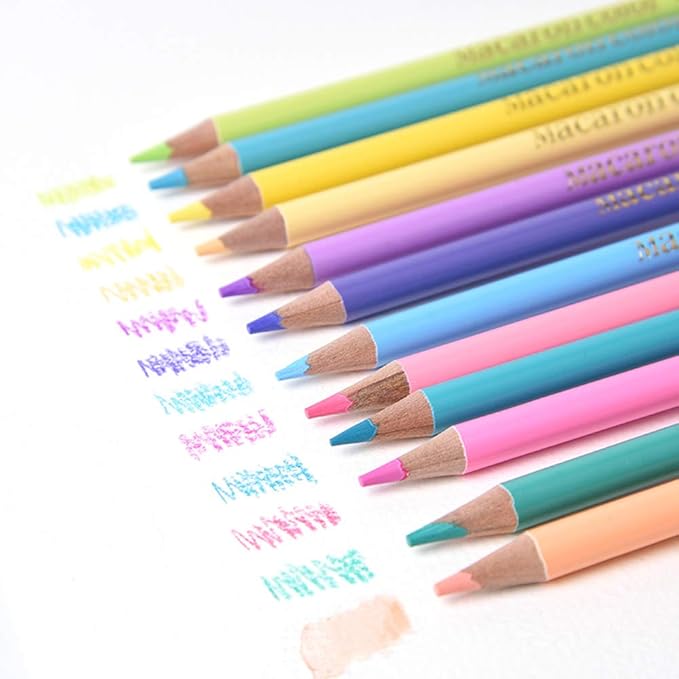 qianshan 12 Macaron Colors watercolor pencils - Water Soluble Pre-sharpened Wooden Colored Pencil Set for Adults Coloring Books Drawing Sketching Art Supplies, No Duplicates