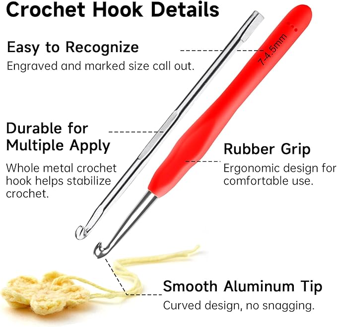 INSCRAFT 67 Pack Crochet Hooks Set, 13 PCS 2mm(B)-10mm(N) Ergonomic Soft Grip Crochet Handles Yarn Knitting Needles Kit with Case for Arthritic Hand, Crochet Starter Kit for Beginners and Lovers