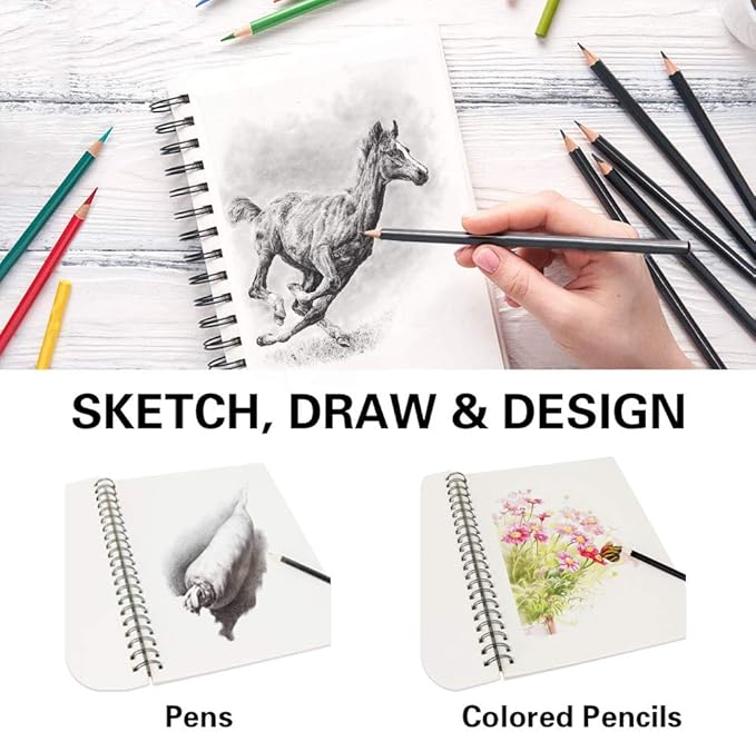 CONDA 9"x12" Sketch Book Set, 2 Pack, 120 Sheets, Spiral Bound Marker Pad, Durable Acid Free Sketchbook Mixed Media for Beginner Kids Adults Artists