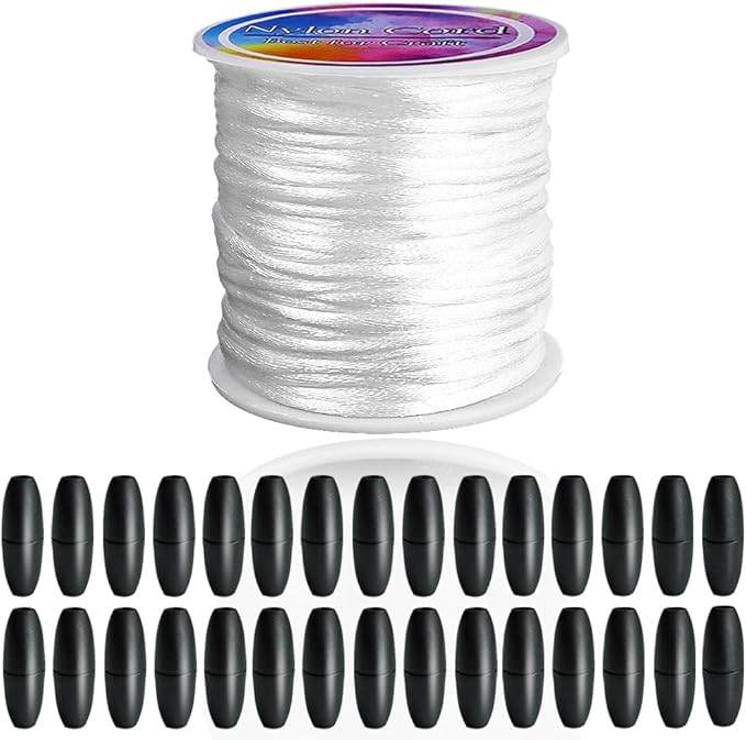 Ewparts Breakaway Clasp with Lanyard String 30 Pairs Breakaway Clasps Beads Barrel Connectors for Lanyard with 50m 2mm Nylon Cord for Bracelets,Necklace,Jewellry Making Breakaway Clasp (White)