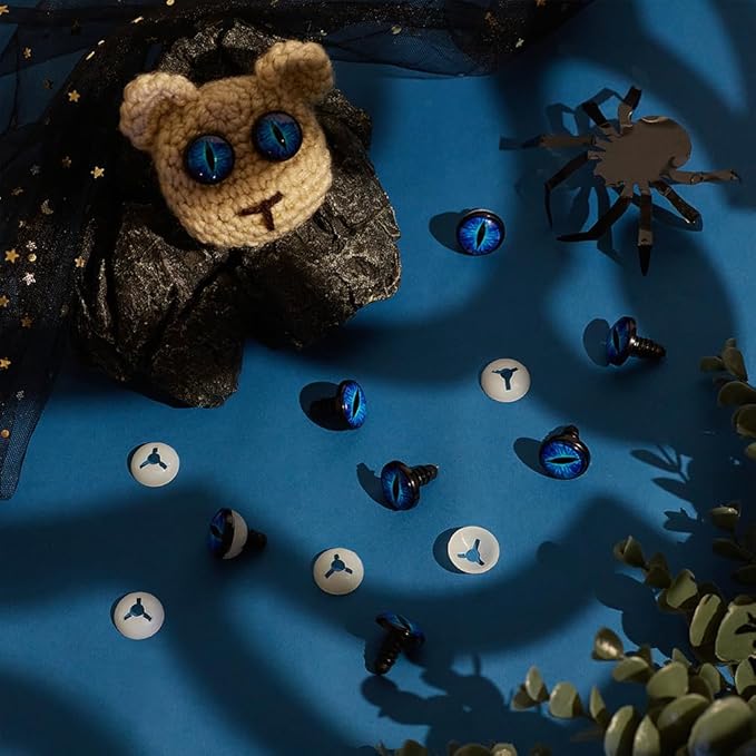 PH PandaHall 24 Sets Glow in The Dark Safety Eyes, 18mm Luminous Plastic Safety Craft Eye Dragon Eye Crochet Eyes Blue Eye Cabochons Safety Eye with Washers for Crochet Stuffed Animal Teddy Bear Decor
