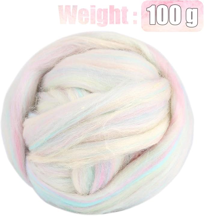 3.53oz Wool Roving, Fiber Roving Wool Top, Needle Felting Supplies, Pure Wools, Chunky Yarn, Spinning Wools for Needle Felting Wet DIY Hand Spinning (Multicolor)