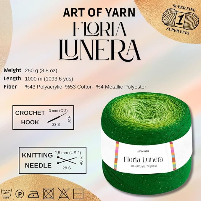 Floria Lunera Cotton Yarn 55% Cotton 45% Acrylic 250g 1093 Yards Multicolor Rainbow Crochet Yarn Handknit Cake Soft Variegated Yarn for Spring Summer Projects Blankets Scarves-93283