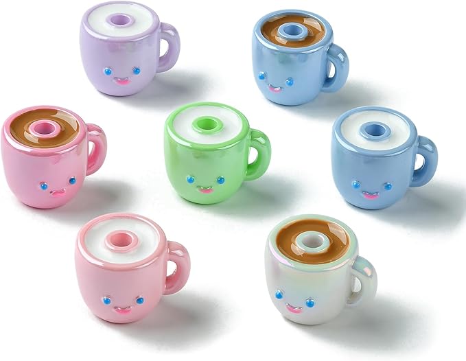 Ipotkitt 30 Pcs Colorful Opaque Acrylic Coffee Cup Beads Drink Tea Milk Mug Beads Cartoon Cute Cup Shaped Beads for Jewelry Making DIY Crafts Supplies