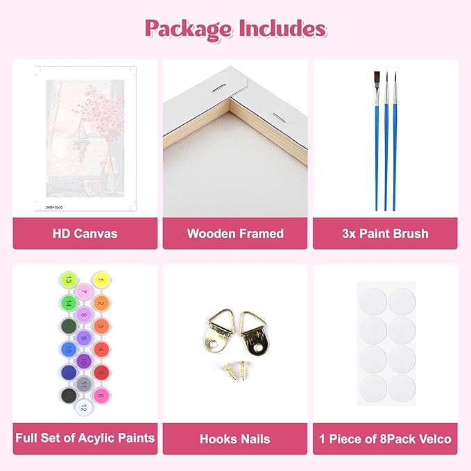 GHHKUD Window Flowers Paint by Numbers Kits with Frame for Adults Beginners, DIY Landscape Paint by Numbers for Kids, Painting Art on Canvas Gifts Home Wall Decor 20x30cm