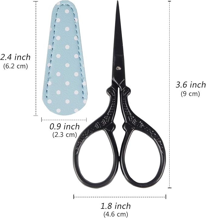 Small 3.6inch Scissors Embroidery Sewing Crochet Cross Stitch Knitting Scissors Sharp Craft Scissor with Leather Scissor Cover for Needlework Manual Sewing Handicrafts Tool