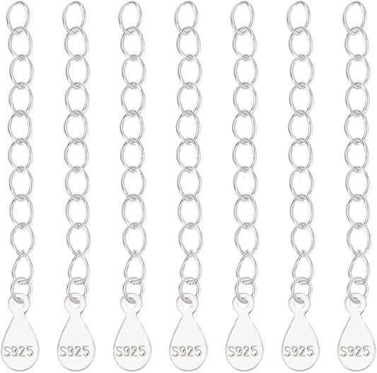 Beebeecraft 1 Box 10Pcs 925 Sterling Silver Chain Extender Necklace Bracelet Extension End Chains with Teardrop Chain Tabs S925 Stamp for Jewellery Making
