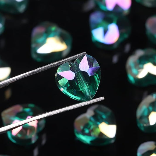 70pcs 8mm AB Dark Green Faceted Heart Beads for Jewelry Making Crystal Glass Beads for Bracelets Necklace Crafts, Friendship Bracelet Kit, Love Gifts