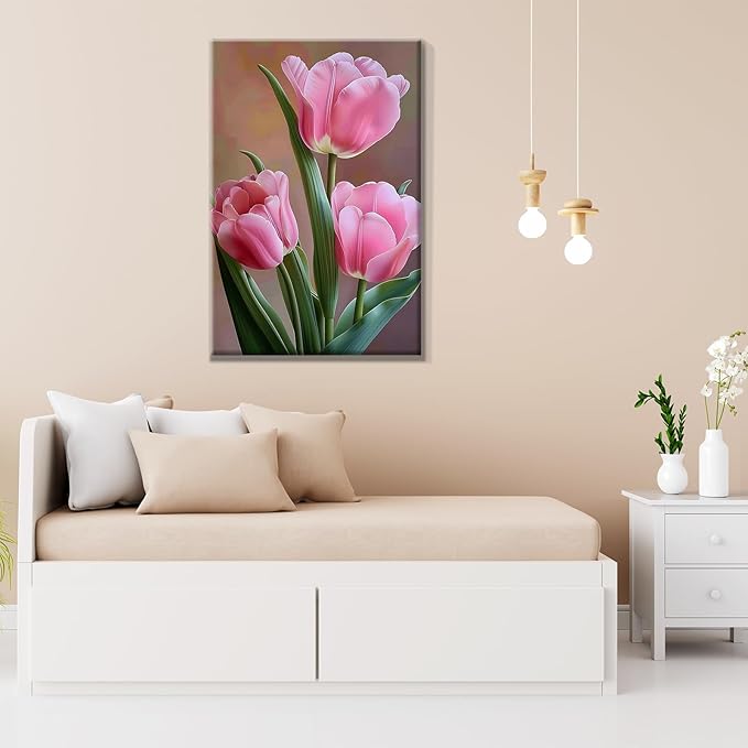 JOOZ Paint by Numbers Kit for Adults Flowers Paint by Numbers Kit with Frame DIY Tulip Paint by Number with Easel Floral Adult Paint by Number Kits Canvas for Gift Home Wall Decor 7.87x11.81 Inch