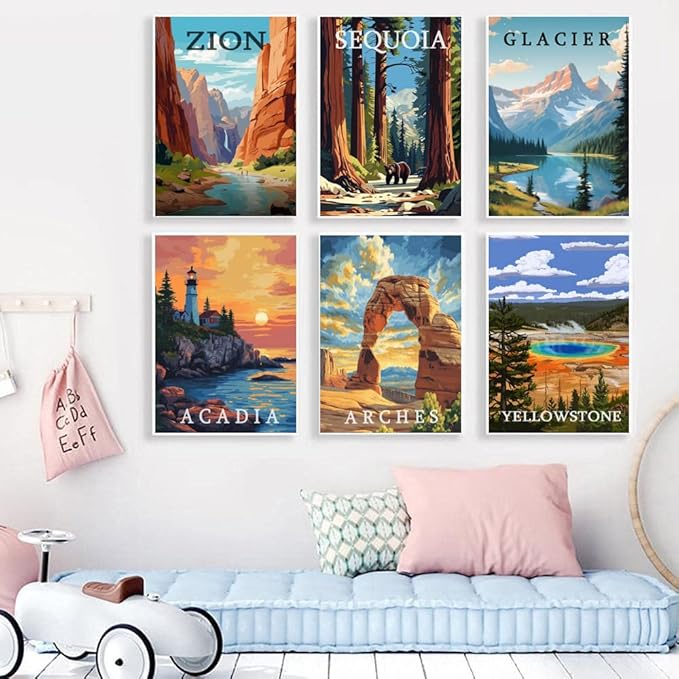 6 Pack Stamped Cross Stitch Kits for Adults - Cross Stitch Kits for Beginners,11 CT National Park Cross Stitch Patterns Dimensions DIY Counted Cross Stitch Kits for Adults Arts Craft 12x16 inch