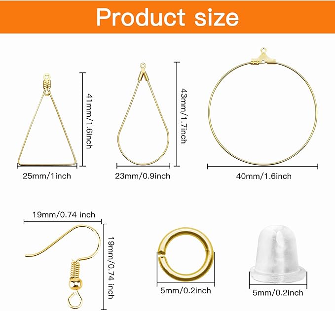 354pcs earring making kit jewelry making supplies bulk earring findings with with teardrop triangle round beading hoop,earring hooks,jump rings,earring backs for diy earring crafts(k gold)
