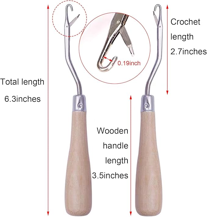BLUPLE Latch Hook Tools 2 Pieces 6.3 Inch Wooden Bent Latch Hook Crochet Needle, Knitting Tool for Rug Making and Art Crafts