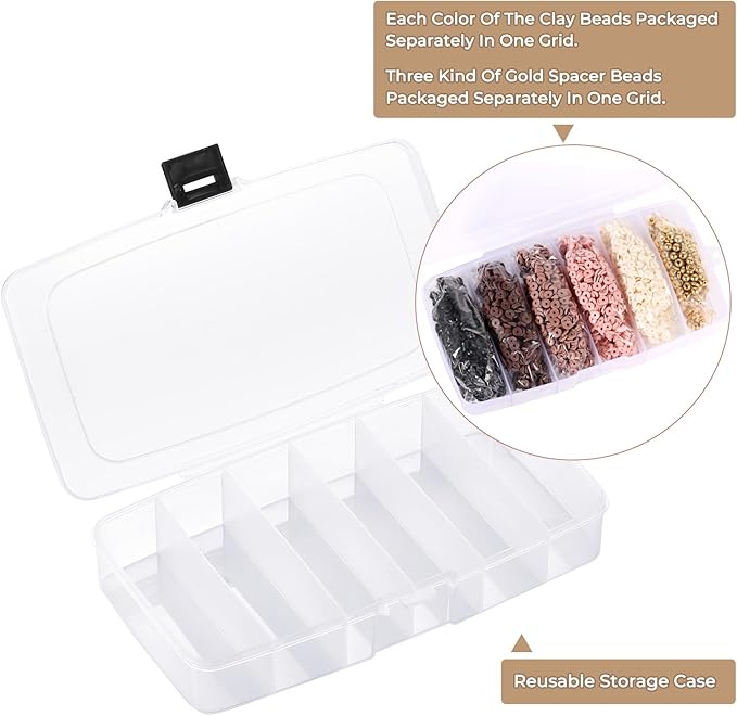 Funtopia 5200+ Pcs Brown Clay Beads Bracelet Making kit, Heishi Beads Polymer Clay Beads for Jewelry Making, Friendship Bracelet Kit with Gold Beads Charms for Girls Adults (6mm)