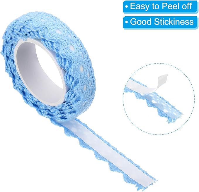 PATIKIL Lace Ribbon Self-Adhesive Lace Tape, 2 Rolls Cotton Masking Sticker for Detailing Accent Wall Decor Art, Sky Blue