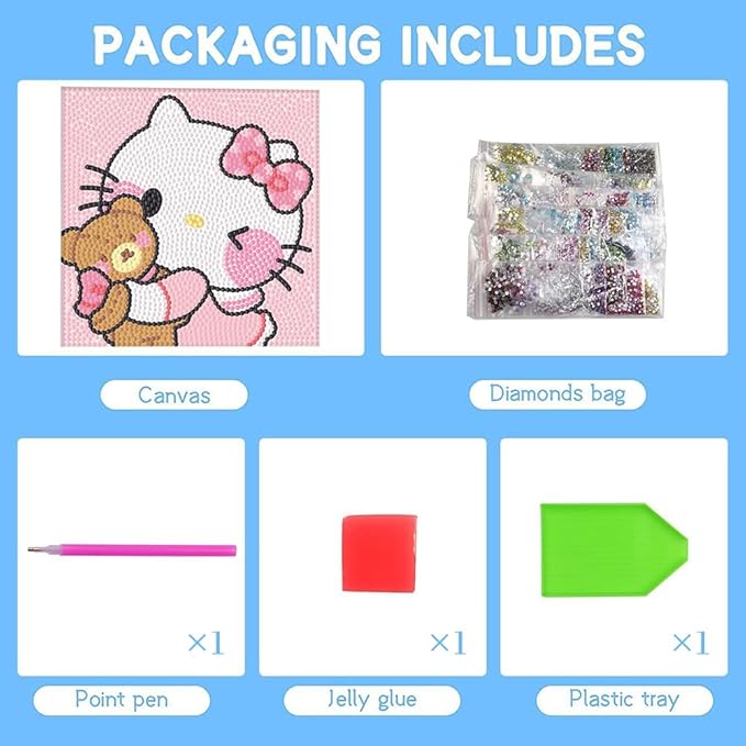 PERFECTSIGHT Cute 5D Diamond Art Kits with Wooden Frame, Kawaii DIY Painting Art for Adults, Diamond Arts and Crafts Sets, Big Gem Full Drill Diamond Dots for Women Beginners (Pink Kitty)