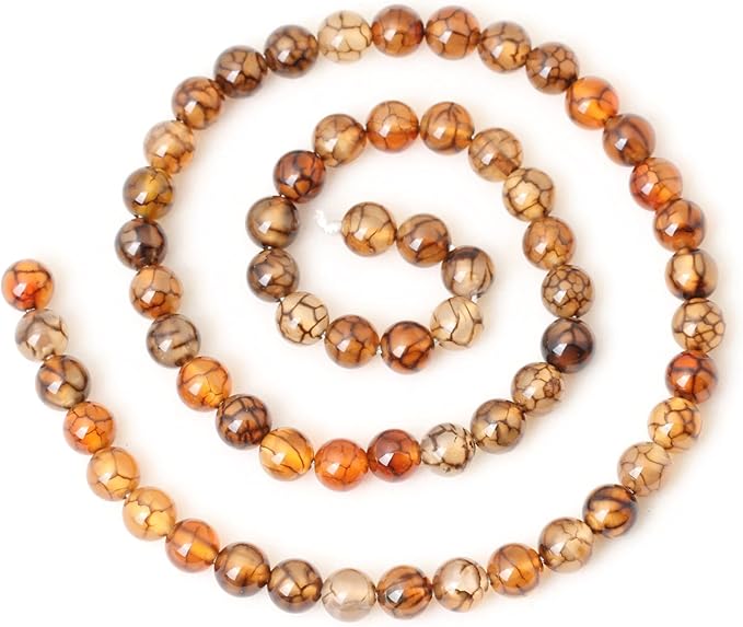 60PCS 6mm Coffee Dragon Vein Agate Gemstone Round Loose Beads for Jewelry Making 1 Strand 15"