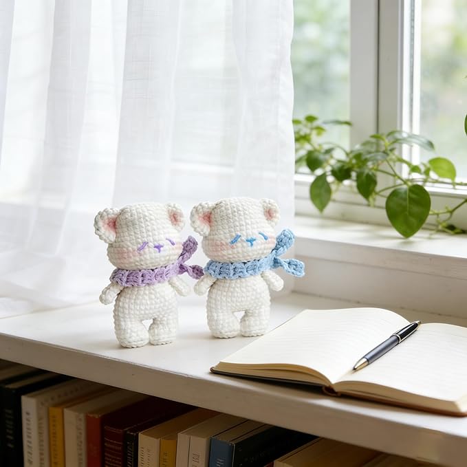 JueRum All in One Crochet Kit for Beginners,Bear Crochet Starter Kit with Step-by-Step Video Tutorials,Learn to Crochet Bear Animals Amigurumi Knitting Kit for Adult
