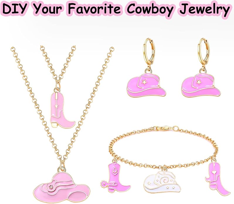 NVENF 36PCS Cowboy Boot Charms for Jewelry Making, Enamel Western Cowgirl Boot Hat Pendant Charms for Necklace Bracelet Earring Making DIY Crafts