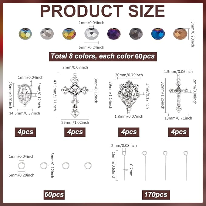 PH PandaHall 726pcs Rosary Jewelry Making Kit Prayer Making Supplies Crystal Glass Beads AB Color Loose Beads Cross Pendants Link Charms for Easter Ramadan Jewelry Making Necklace Bracelet Earring