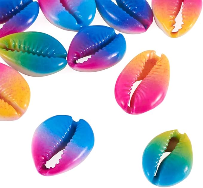 Cheriswelry 10pcs Two Tone Natural Cowrie Shell Beads Spray Painted No Hole Seashell Ocean Summer Beach Loose Spacer Beads Colorflu Charms 20~26mm for DIY Craft Bracelet Jewelry Making
