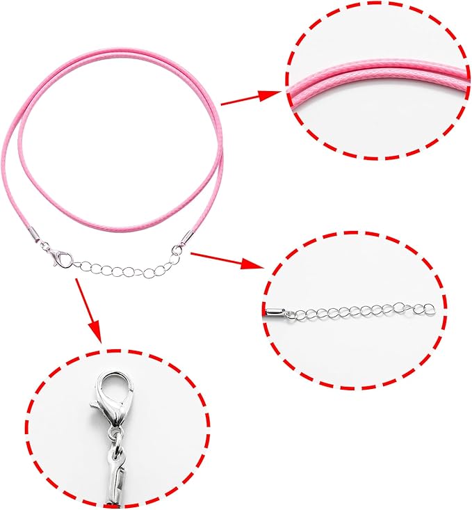 10 Pcs 2.0mm Leather Necklace Cords with Clasp,Waxed Cords,Necklace Ropes for Pendants and Jewelry Making(Pink)