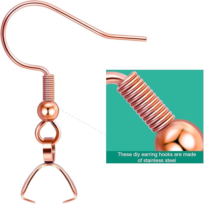 earring hooks 50pcs/25pairs, stainless steel rose gold ear wires fish hooks, hypo-allergenic jewelry findings parts for diy jewelry making