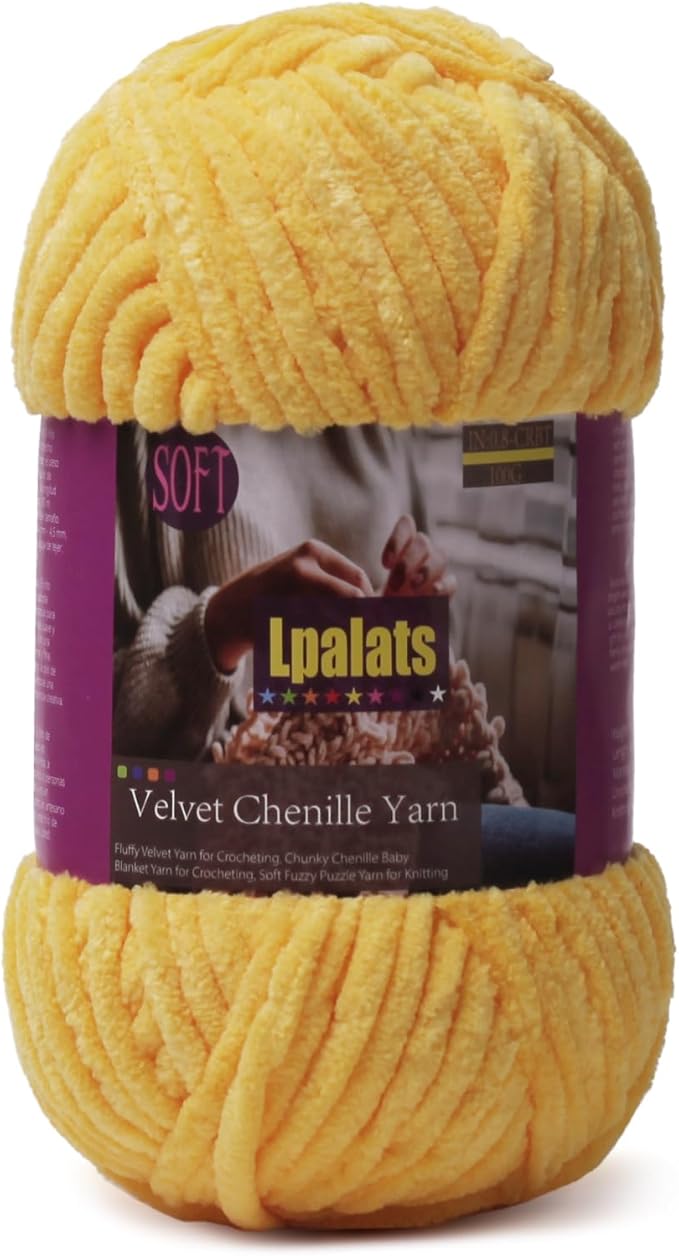 Baby Blanket Yarn for Crocheting Soft - 1 Pack of 100g/3.5oz Chunky Chenille Yarn for Knitting Blankets Amigurumi - #6 Super Bulky - 87 Yards Thick Plush Yarns (1, Golden Yellow)